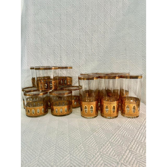 Metal Mid 20th Century Culver LTD “Antigua” 22kt Gold Barware Glasses - A Set of 16 For Sale - Image 7 of 12