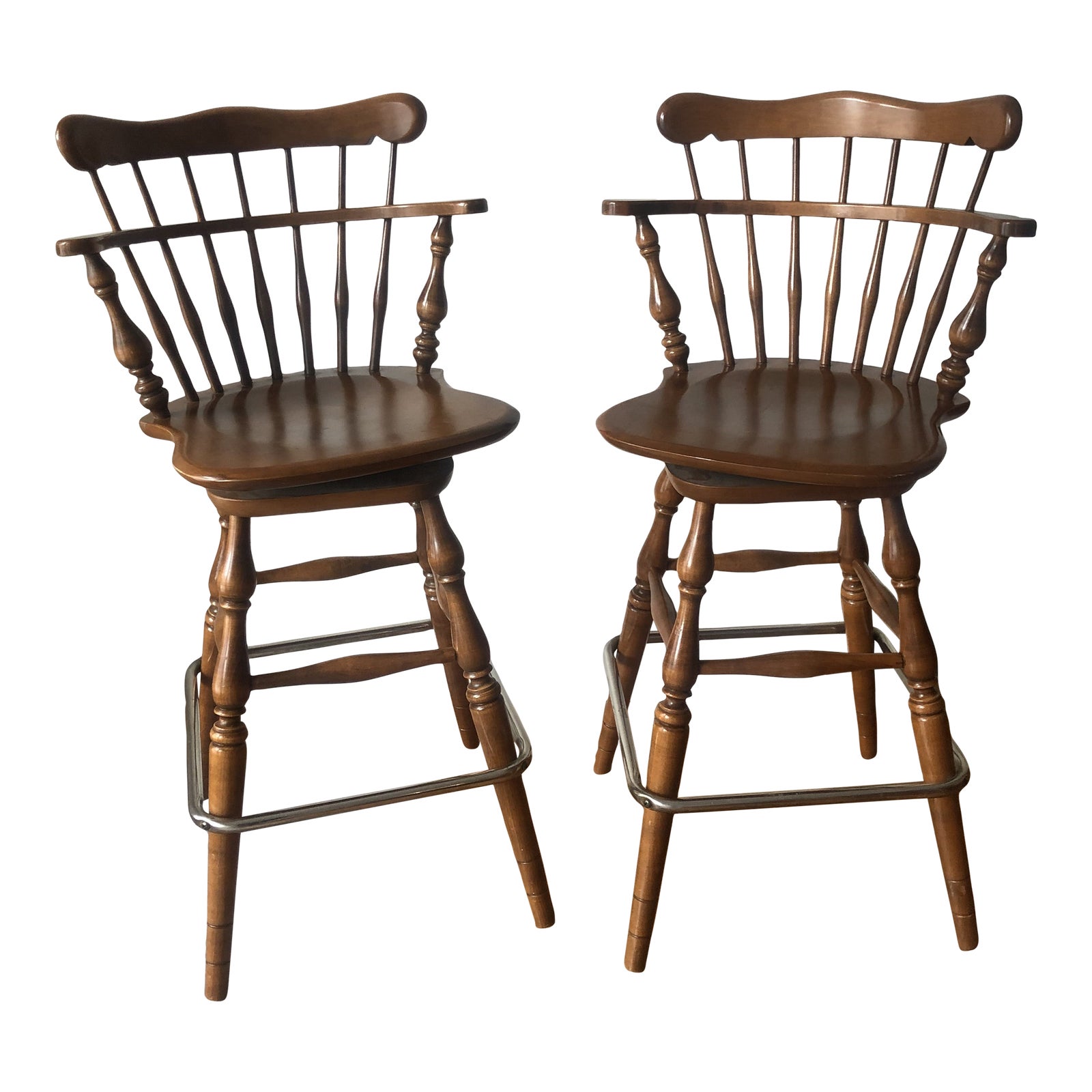 1980s Pair of Ethan Allen Maple Windsor Swivel Bar Stool Chairish