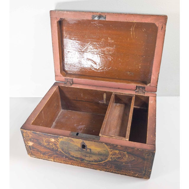 19th Century American Folk Art Grain Painted Document Box With Decoration For Sale - Image 13 of 18