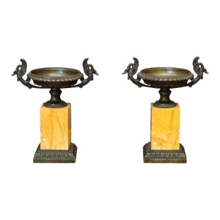 Pair of Early 19th Century French Bronze Tazzas on Siena Marble Bases For Sale