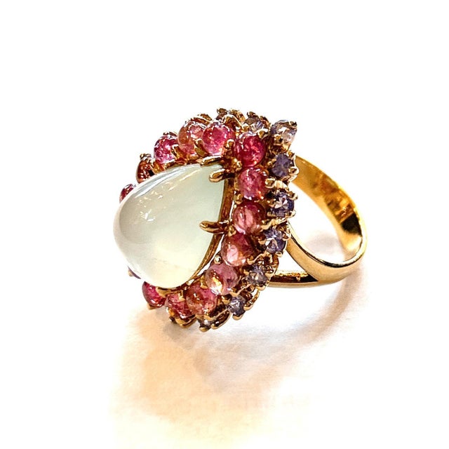 Bochic "Orient" Aqua, Tanzanite & Tourmaline Cluster Ring Set 18K Gold & Silver For Sale - Image 9 of 18