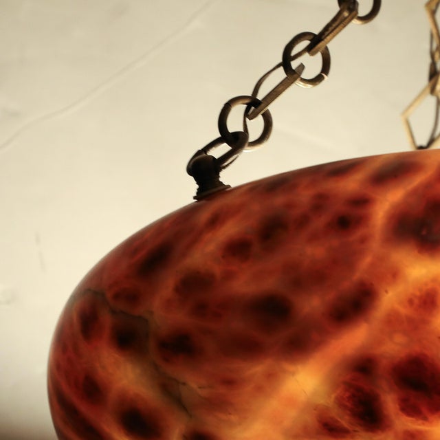 1920s Art Deco Variegated Alabaster & Bronze Pendant Chandelier For Sale - Image 5 of 12