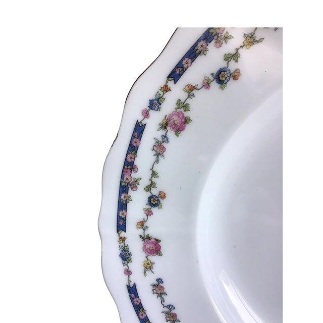 Traditional Antique Furstenberg Germany Blue Pink Floral Gold Accent Scalloped Edge Platter For Sale - Image 3 of 10