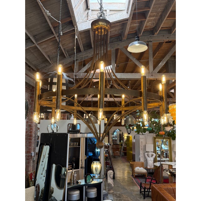 1970s Italian Twelve-Light Bronze Chandelier, Mid-Century Modern, Circa 1970s For Sale - Image 5 of 8