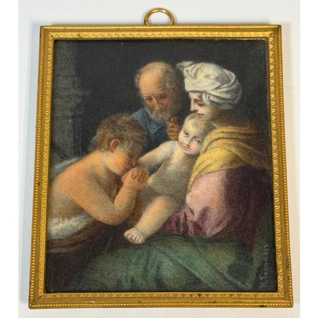Italian Grand Tour Miniature of the Holy Family, Signed R. Tomassi, Rome, 19th Century Measurements: 3" wide x 4" high...