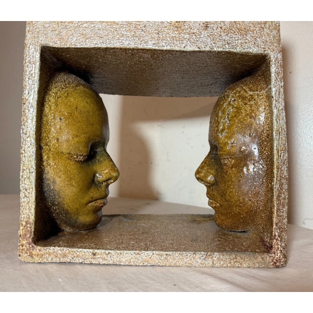 1980s 1980s Modern Earthenware Pottery Figural Face to Face Sculpture Statue Brick Planter For Sale - Image 5 of 14