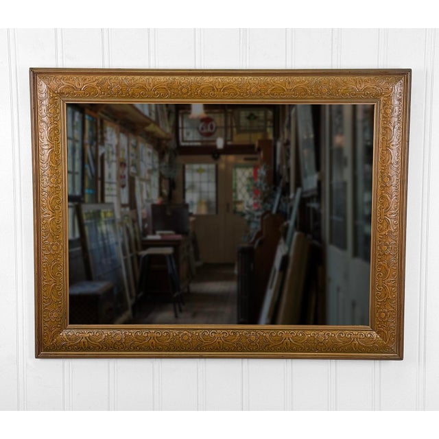 Victorian Antique Traditional Oak Floral Embossed Frame Wall Mirror - 26x32 For Sale - Image 3 of 9