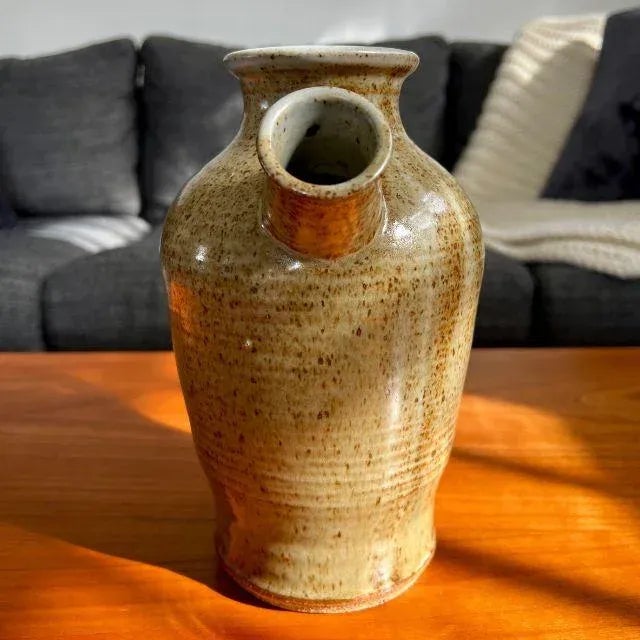 Ceramic Artist-Crafted Pottery Pitcher, Brown-Speckled Glaze, Artist Signed For Sale - Image 7 of 12