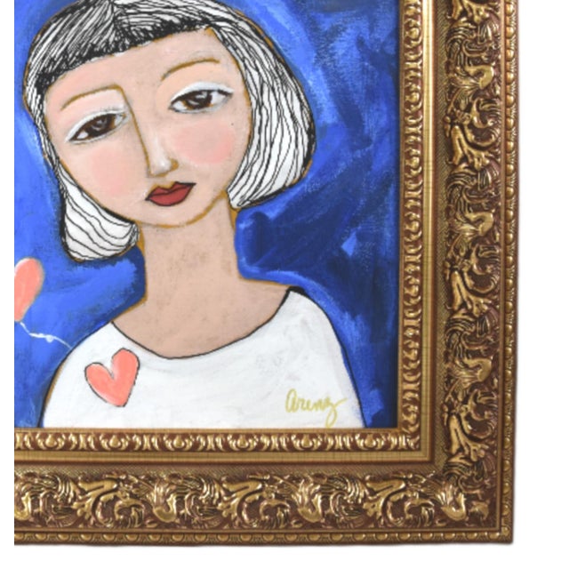 Original one-of-a-kind oil painting of a portrait of a woman with hearts on stretched artist canvas. The talented artist...