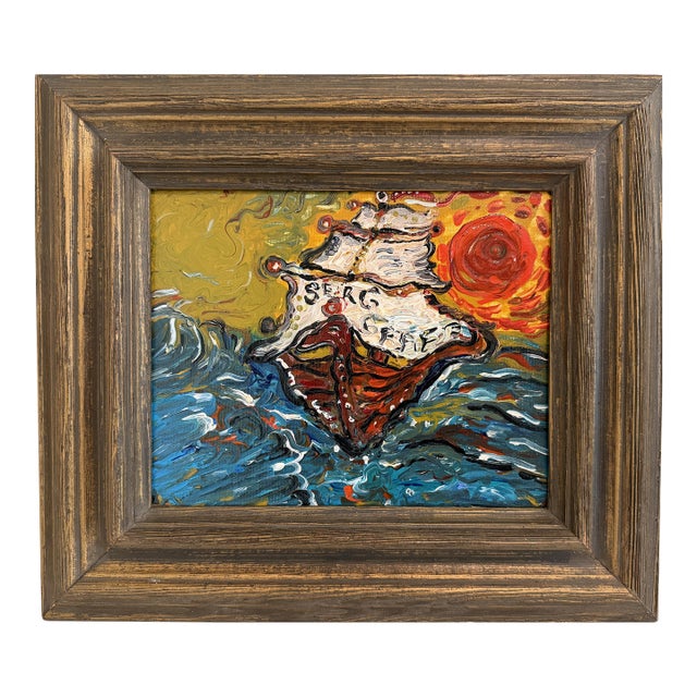 Serg Graff Acrylic Painting Ship Seascape "Tempest" Expressionist Modern Art Coa For Sale