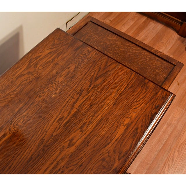Arts & Crafts 1930s Mission Arts & Crafts Solid Tiger Oak Office Writing Desk / Library Table For Sale - Image 3 of 16
