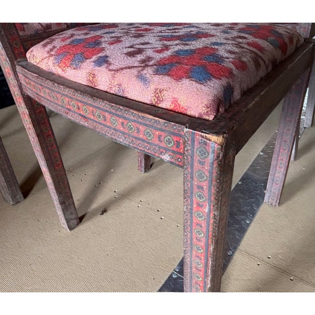 Antique Anglo Indian Style Decoupage Wood Dining Chairs With Patterned Paper and Lacquered Overlay For Sale - Image 12 of 18