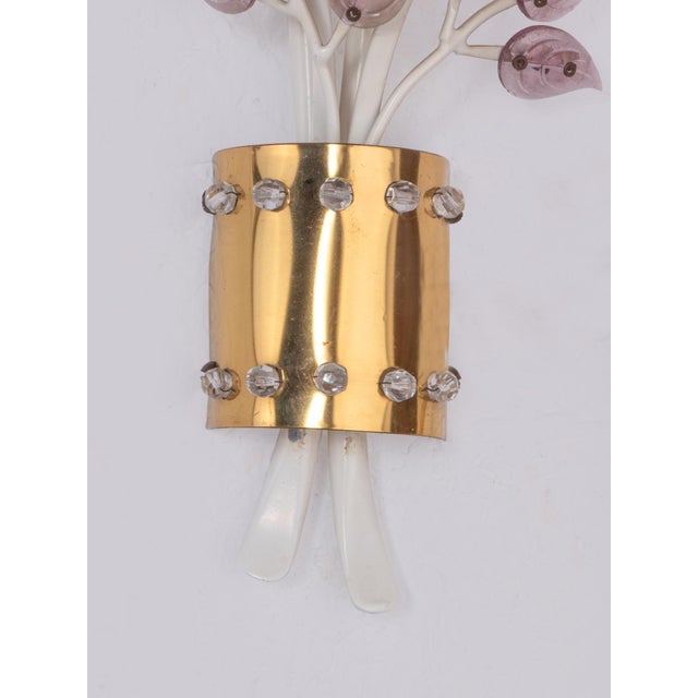 Metal Brass Wall Sconce with Crystal Flowers For Sale - Image 7 of 9