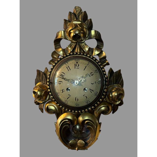 Vintage Ornate Giltwood Decorated Wall Hanging Sweden Clock For Sale - Image 6 of 12