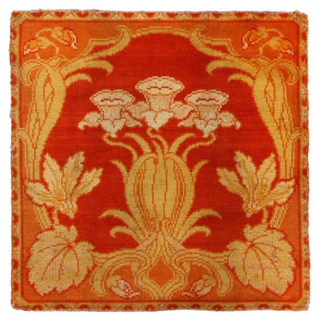 Textile Antique Hooked Silk Rug in Red and Beige Floral Patterns - Rug & Kilim For Sale - Image 7 of 7