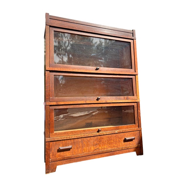 1940s Antique Barrister Bookcase by Globe Wernicke in Tiger Oak Wood For Sale - Image 5 of 12