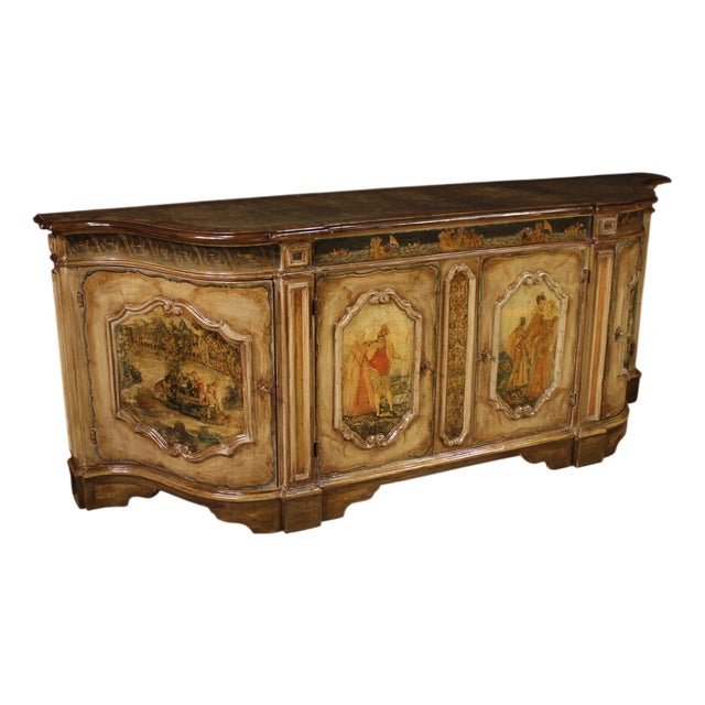 Vintage Venetian Lacquered and Painted Sideboard, 1950 For Sale