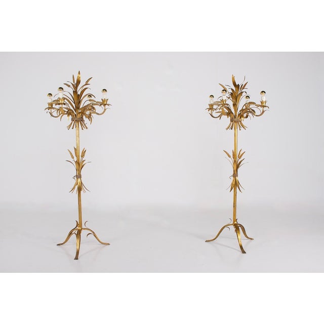 Italian Sheaf of Wheat Floor Lamps in Gold-Plated Metal, 1970s, Set of 2 For Sale - Image 12 of 12