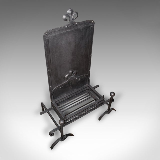 Metal Antique Open Hearth Fireplace, English, Fire Basket, Andirons, Victorian, C.1900 For Sale - Image 7 of 11
