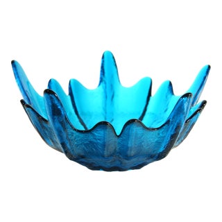 Vintage Mid Century Modern Blue Art Glass Centerpiece Bowl For Sale