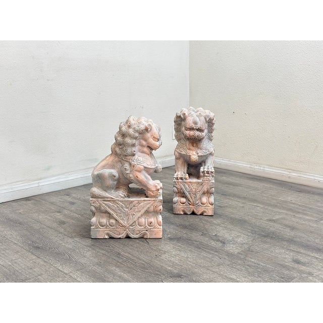 Pair of Marble Foo Dogs For Sale - Image 4 of 8