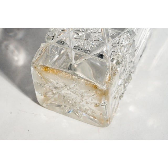 Elegant Edwardian Style Vintage Cut Crystal Rectangular Vase With Sterling Silver Luxury Home Decor For Sale - Image 10 of 12