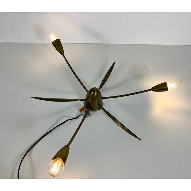 Metal Midcentury Brass 3-Arm Sputnik Chandelier, 1960s For Sale - Image 7 of 8