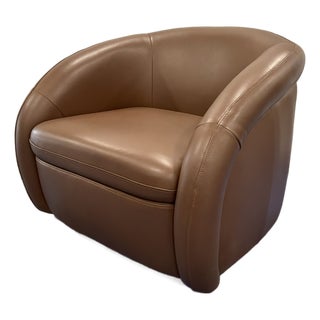 Modern Brown Leather Swivel Chair For Sale
