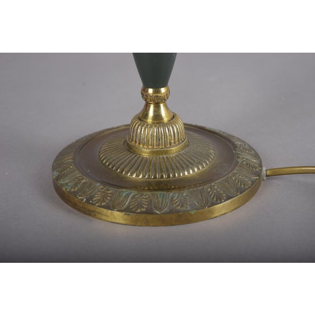 Vintage Brass Candlestick Table Lamp with Green Accent, 1950s For Sale - Image 10 of 14