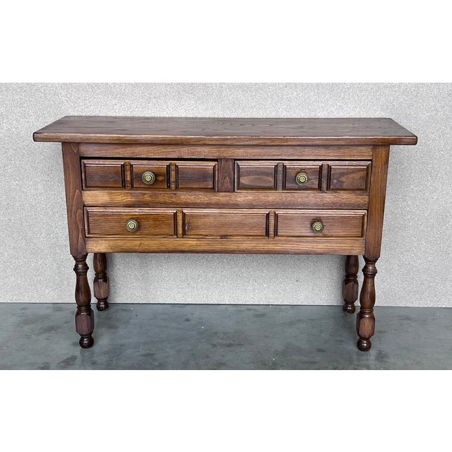 Spanish large nightstand or chest of drawers in gold walnut Unusual size that makes special thsi piece. Great finished and...