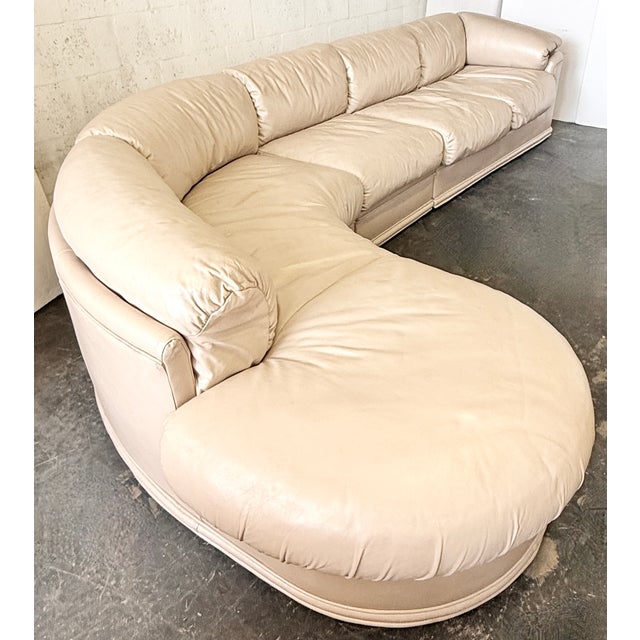 Art Deco Weiman Attr. Genuine Leather 3 PCS Sectional Sofa From 80's For Sale - Image 3 of 12