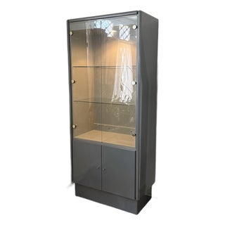 Vintage Gray Lacquered Curio Cabinet, Late 20th Century For Sale