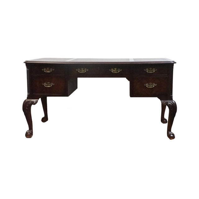 Hekman Furniture Solid Mahogany Traditional Chippendale Style 58" Writing Desk W. Tooled Leather Top For Sale - Image 9 of 12