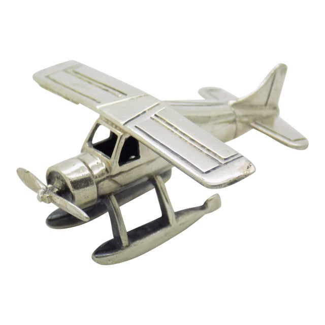 Vintage Italian Handmade Genuine Sterling Silver 925 Floatplane Seaplane Airplane Figurine Sculpture For Sale