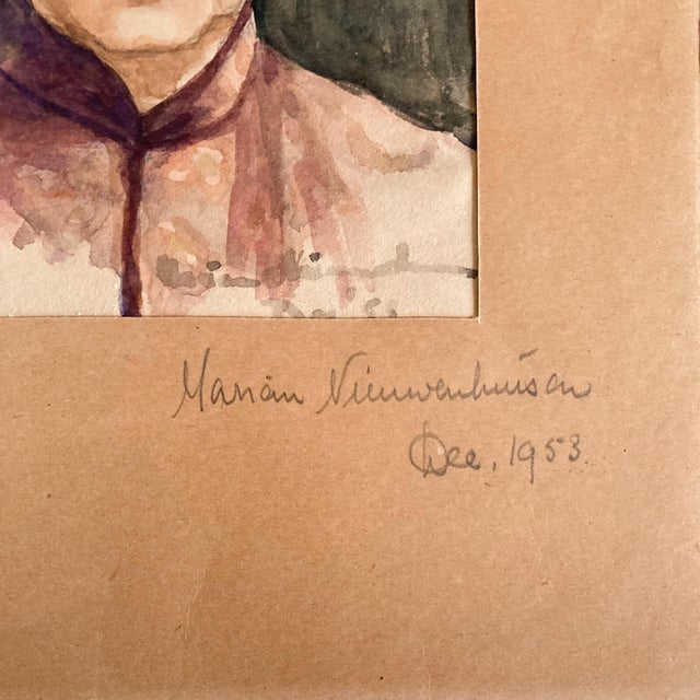 1953 Modern Portrait Watercolor Painting of a Woman Wearing a Kimono Jacket For Sale In Greenville, SC - Image 6 of 10