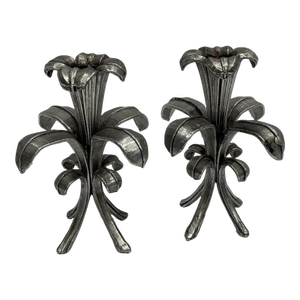 A Pair of Vintage Silver Metallic Floral Candle Holders