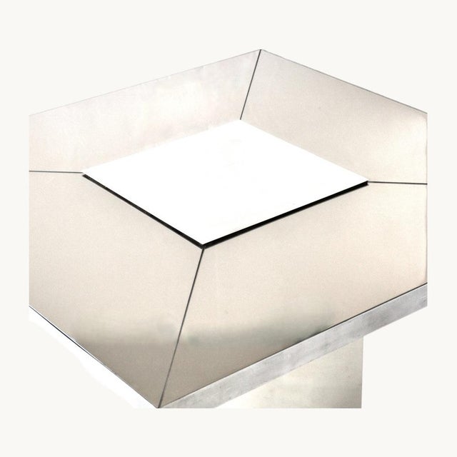 Vintage Square Table with Central Stainless Steel Base and Four-Part Smoked Glass Top, 1970s For Sale - Image 6 of 11