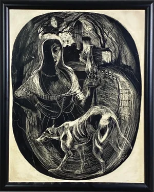 1970s "Night" Surrealist Style Oil Painting by Stephen Bagnell, Framed