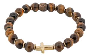 Gold Cross Tiger's Eye Beaded Bracelet
