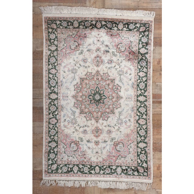 Late 20th Century Vintage Silk Kashmir Rug, 04'00 X 06'00 For Sale - Image 9 of 10