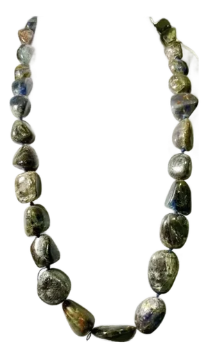Gemstone Necklace Raw Saphire Deep Purples, Blues & Reds, Sterling Silver Clasp.