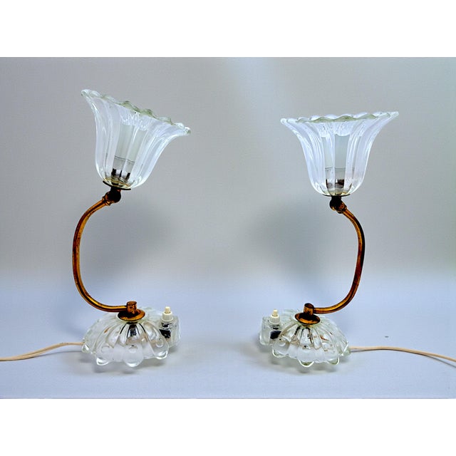 Metal Murano Glass Table Lamps attributed to Barovier & Toso, 1950s, Set of 2 For Sale - Image 7 of 12