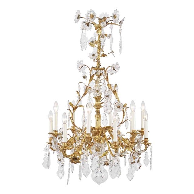 Antique French Gilt Chandelier with Crystals For Sale