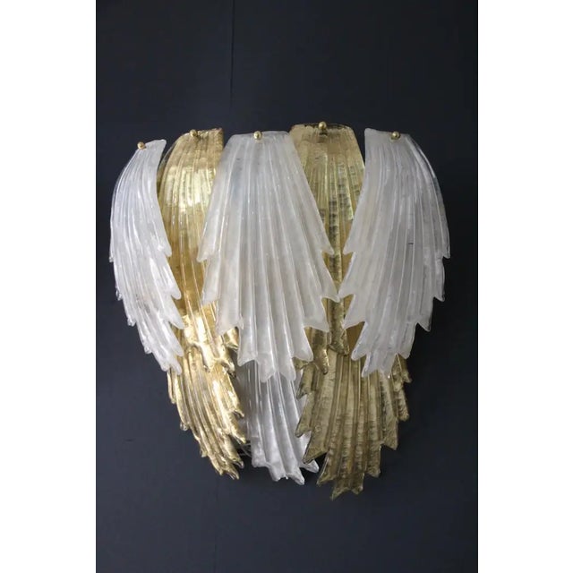 Gold and White Murano Glass Sconces in Leaf Shape, 1980s, Set of 2 For Sale - Image 12 of 18