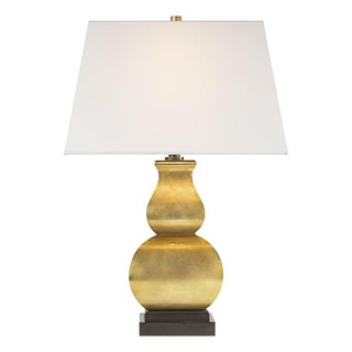 Chapman & Myers by Visual Comfort Signature Fang Gourd Table Lamp in Antique-Burnished Brass with Linen Shade For Sale