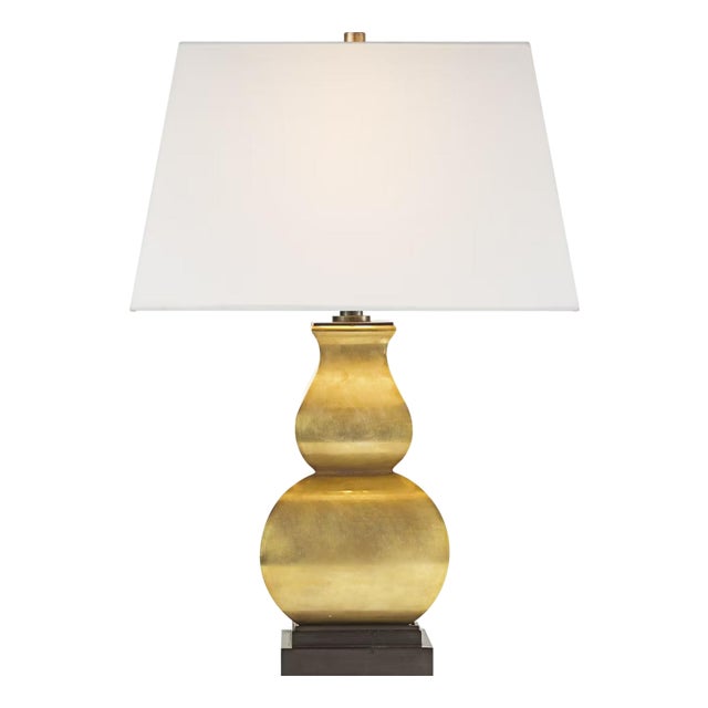 Chapman & Myers by Visual Comfort Signature Fang Gourd Table Lamp in Antique-Burnished Brass with Linen Shade For Sale