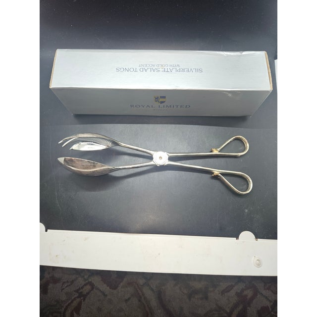Vintage Royal Limited Silver-Plated Salad Tongs With Gold Accents