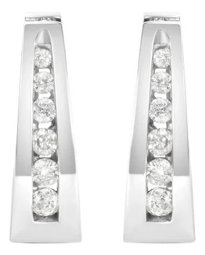 14k White Gold 1/4 Cttw Channel-Set Brilliant Round-Cut Diamond Hoop Earrings (I-J Color, I2-I3 Clarity) - 2 Pieces