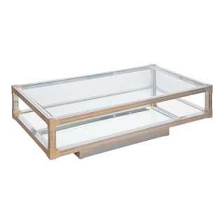 Large Italian Modern Rectangula Cocktail or Coffee Low Table of Chrome and Brass For Sale