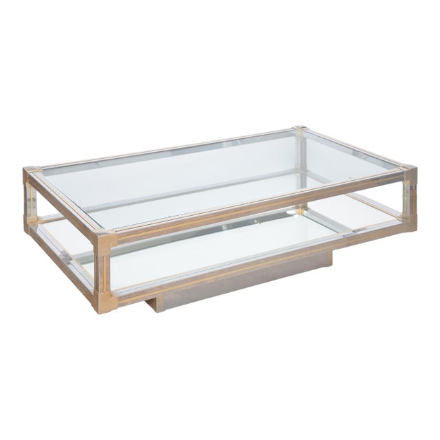 Large Italian Modern Rectangula Cocktail or Coffee Low Table of Chrome and Brass For Sale